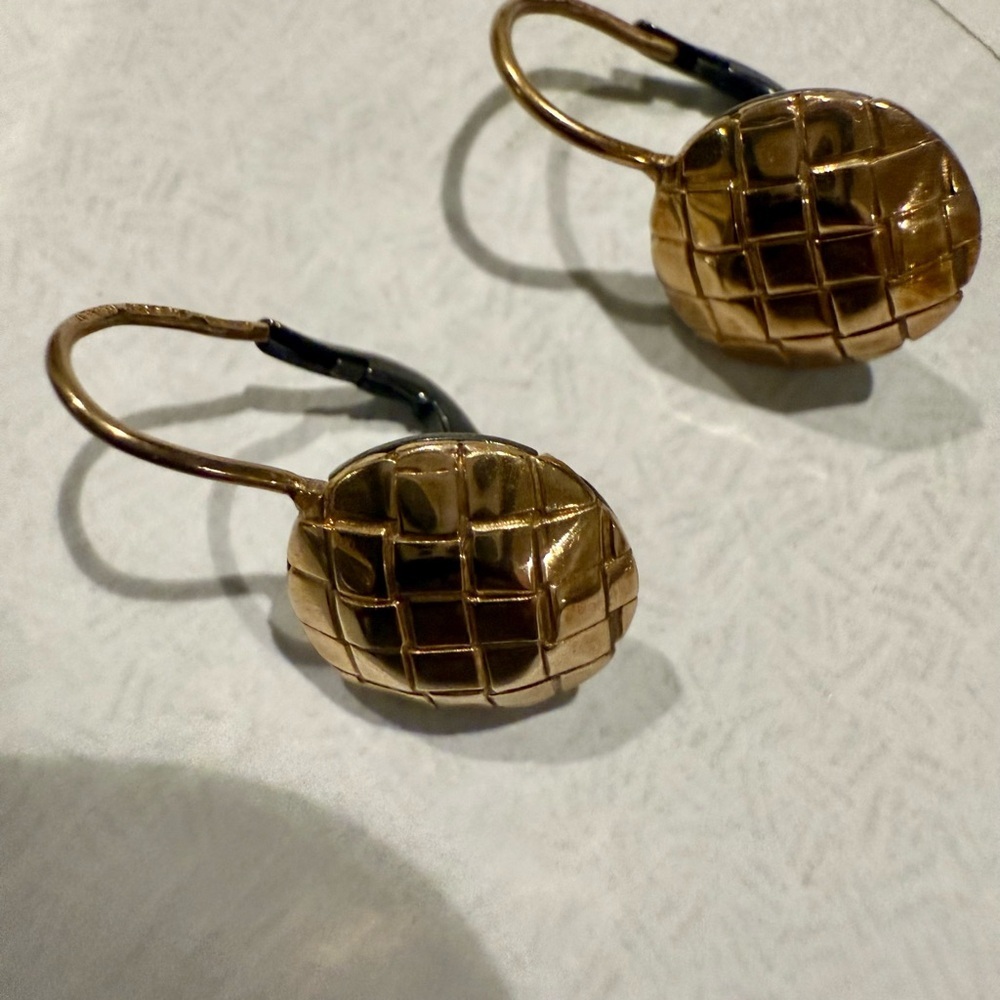 Signed Vintage Bottega Veneta 925 Sterling Silver Gold-Plated Earrings